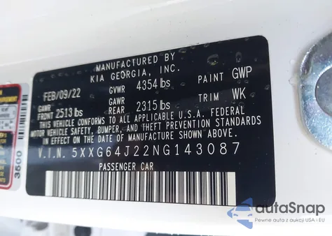 2022 Kia K5 Gt-Line z USA, uszkodzony, nr VIN 5XXG64J22NG143087